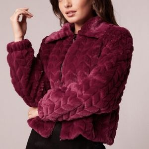 NWT Band of the Free Val Faux Fur Chevron Jacket in Eggplant